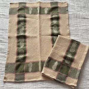 Pineapple Print Waffle-Weave Kitchen Towels - Green & Cream